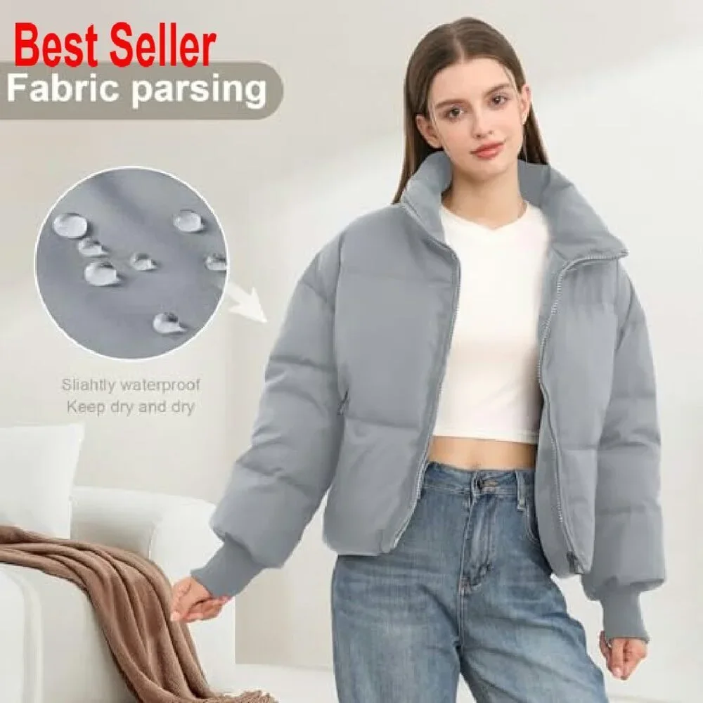 Cropped Puffer Jacket Quilted Oversized Y2K Chic Winter Coat Outerwear